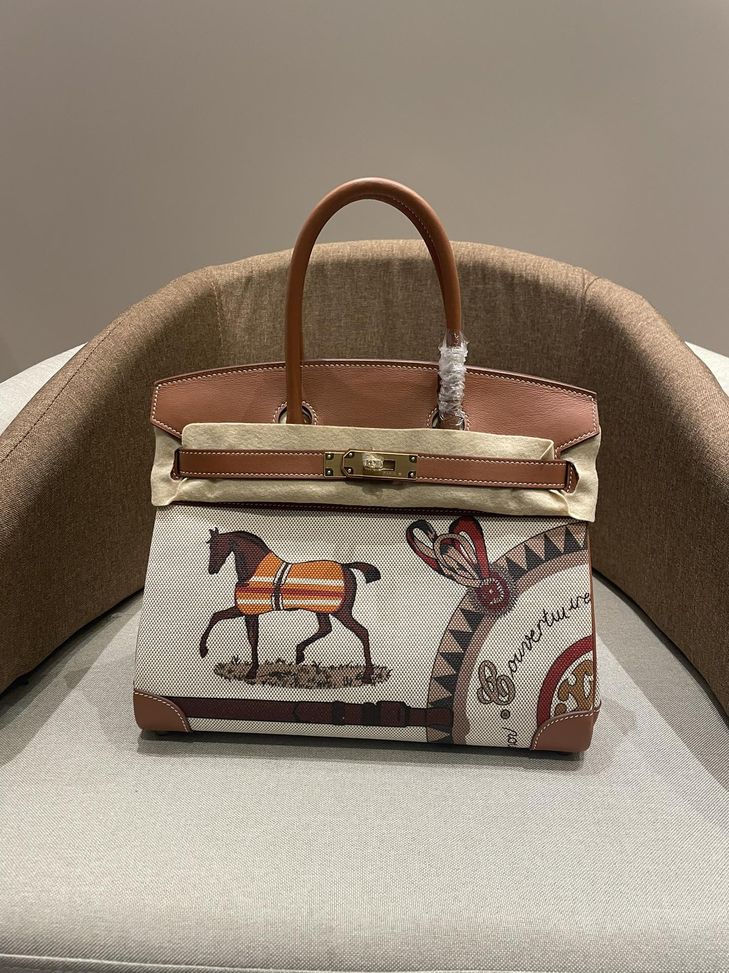 Hermès Birkin 25-30 Horse pattern Gold and silver buttons