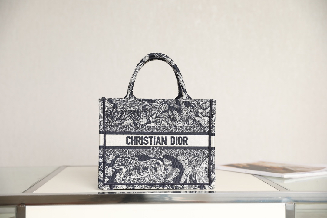 DIOR Book Tote Blue tiger pattern