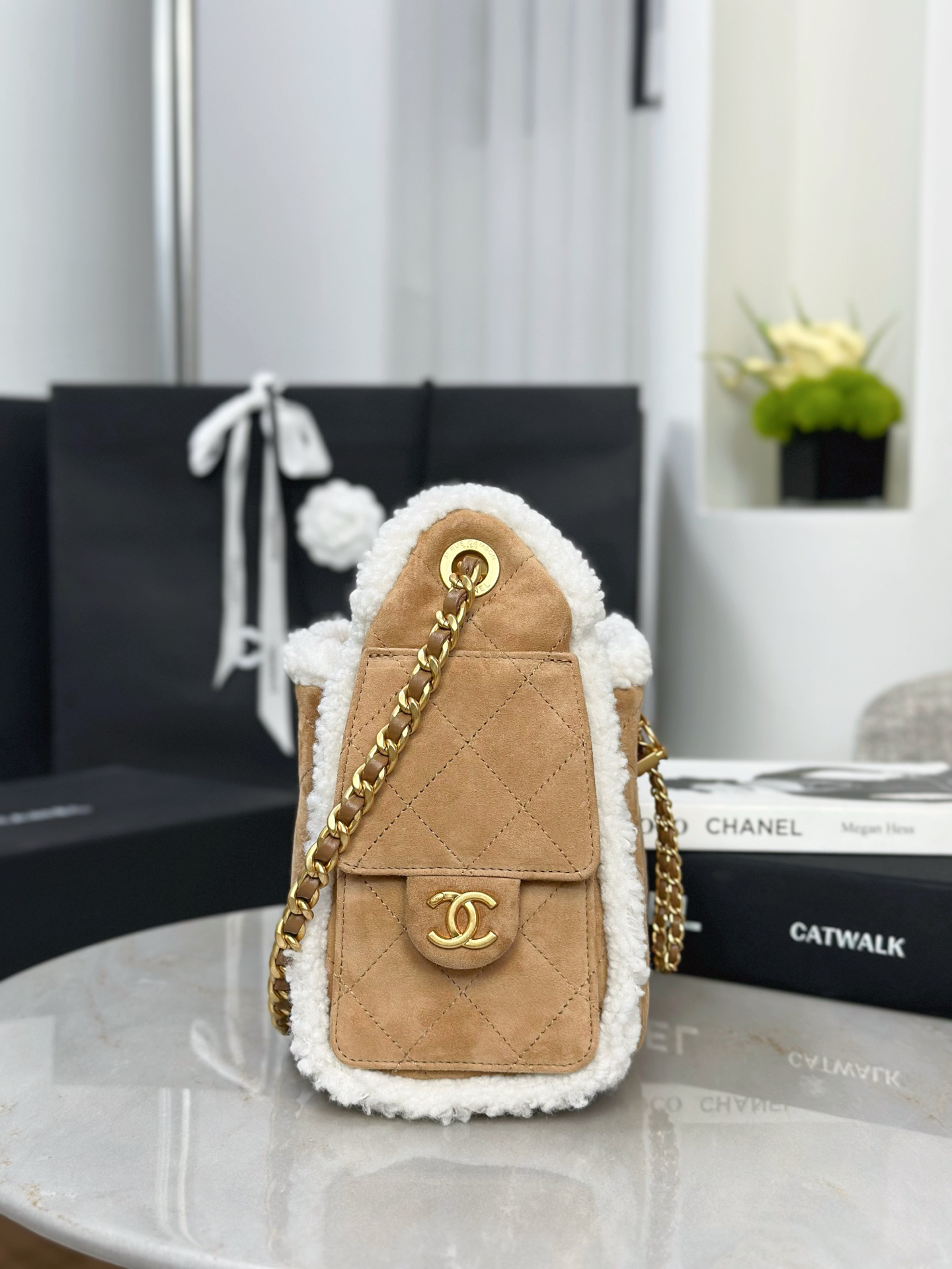 Chanel  Suede lamb hair 25 bag mini