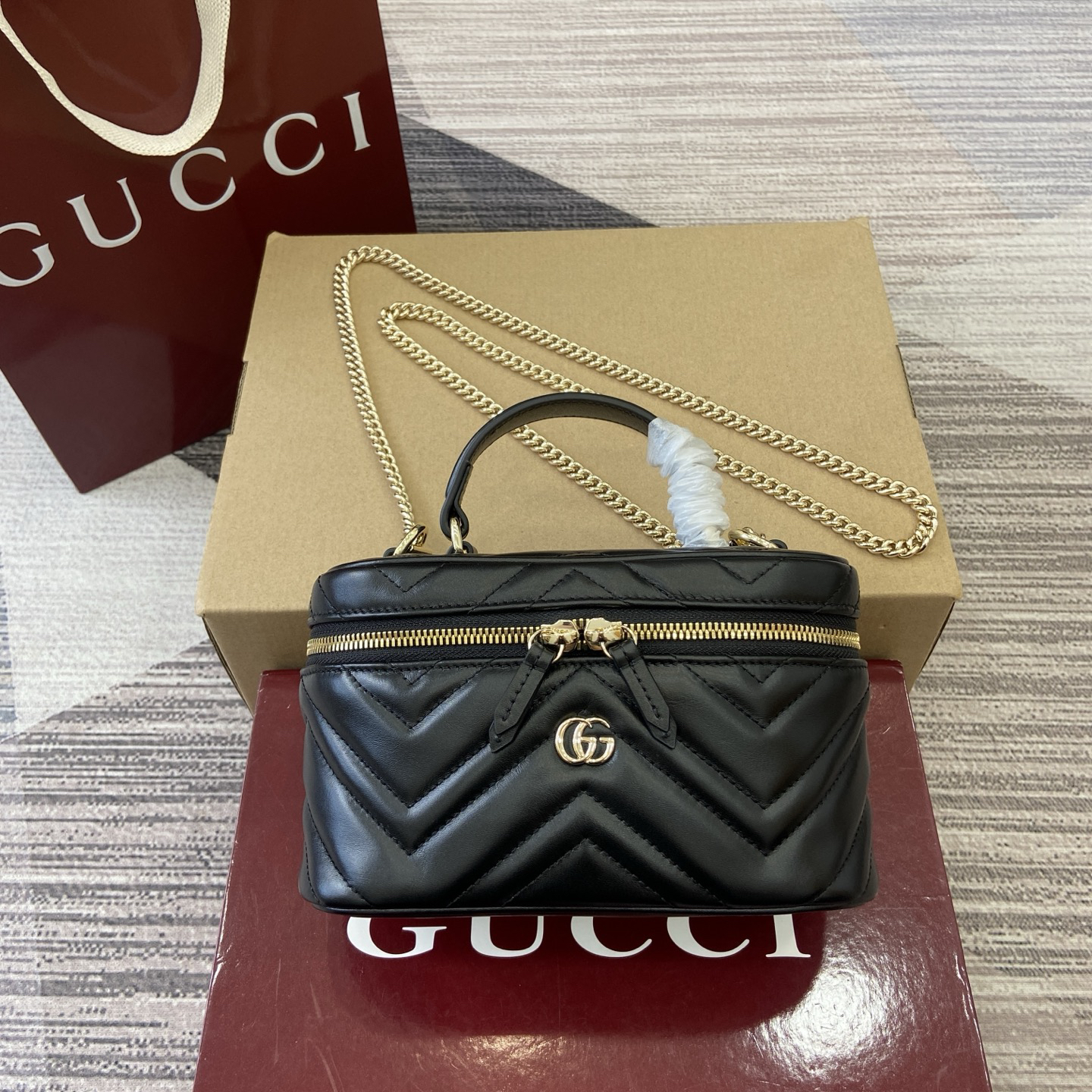 【837454 Black full leather】gucci GG Marmont