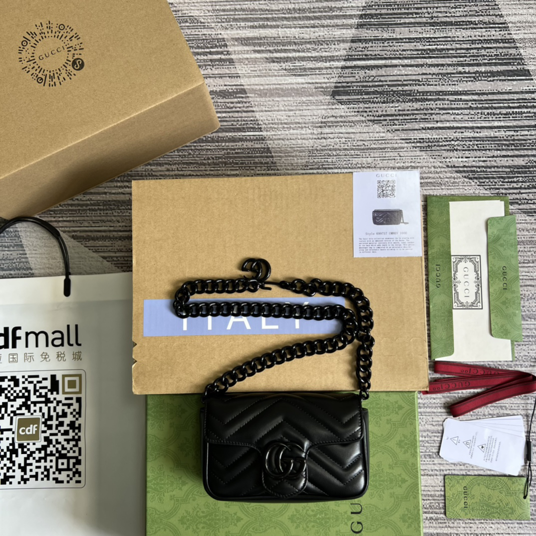 【699757 Black Black Hardware Full Leather】gucci GG Marmont