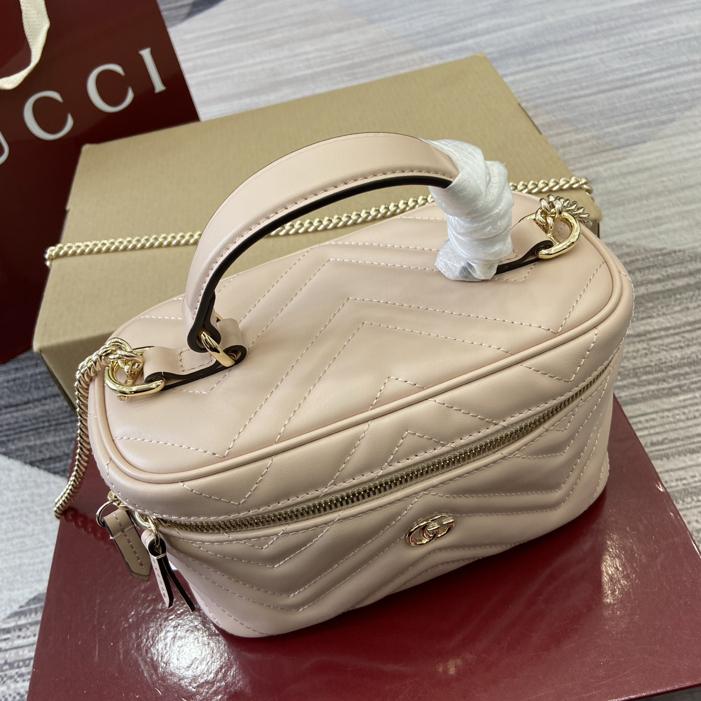 【837454 Light pink full leather】gucci GG Marmont