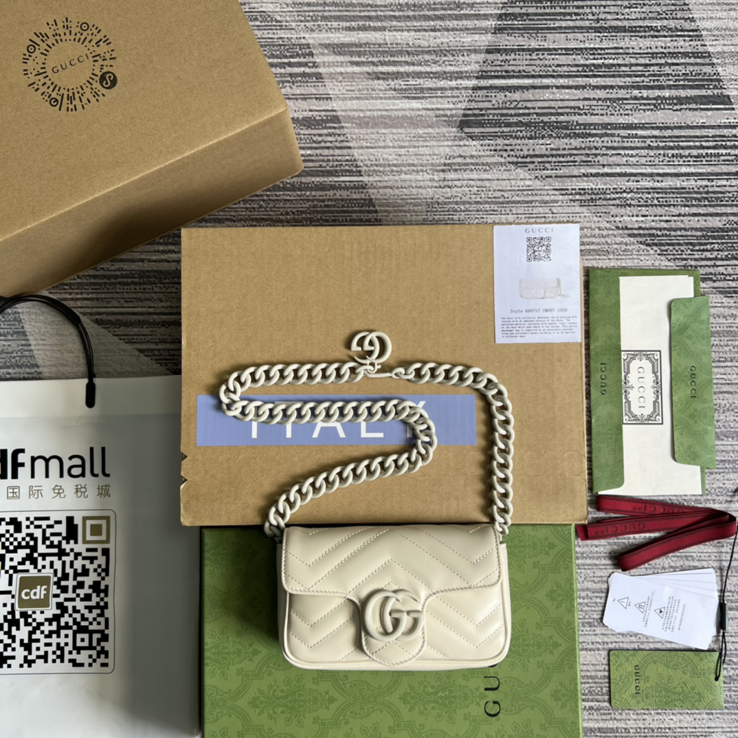 【699757 White White Hardware Full Leather】gucci GG Marmont