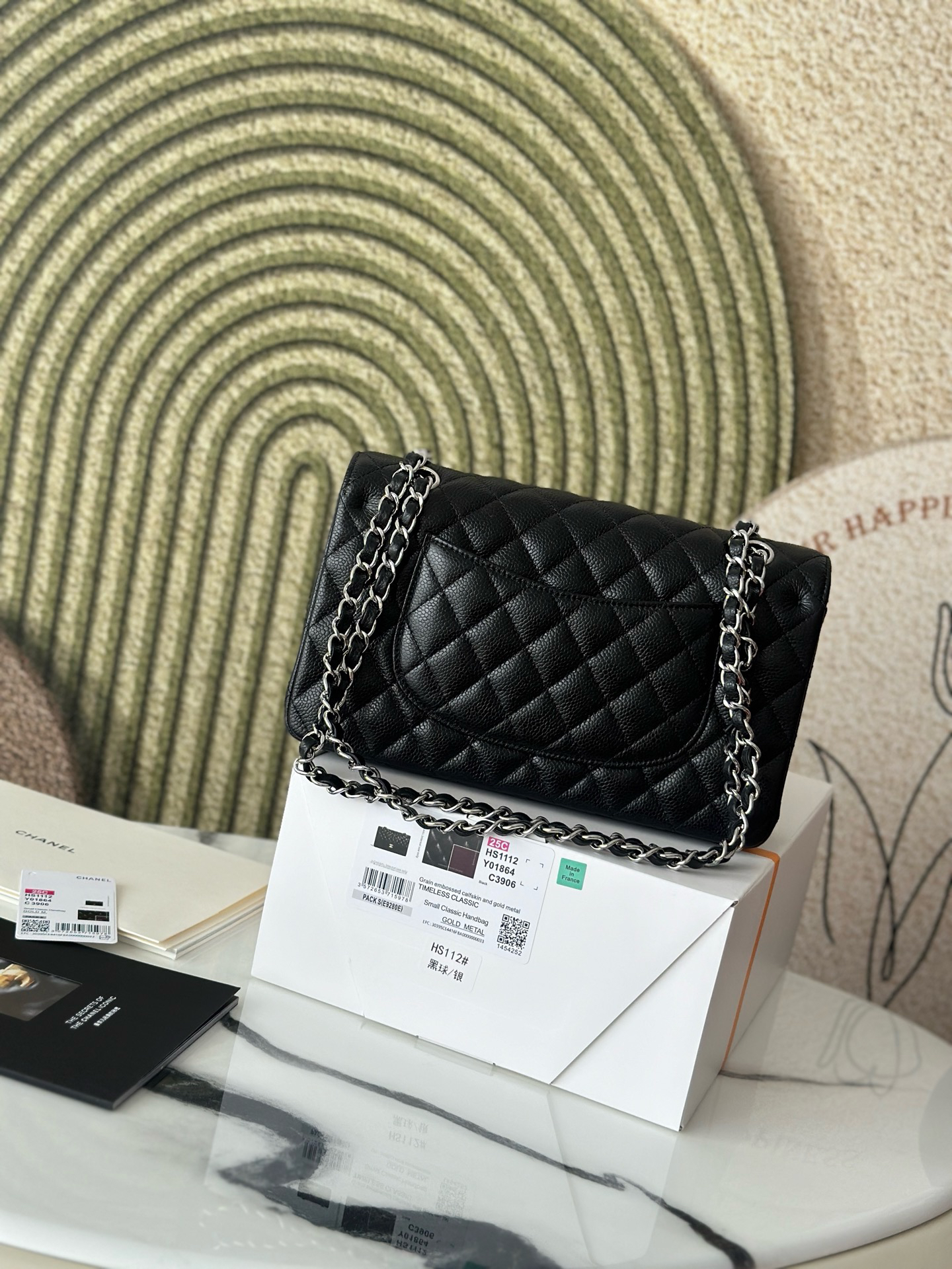 Chanel Cf Classic Flap Original factory medium-sized black gold color Litchi pattern