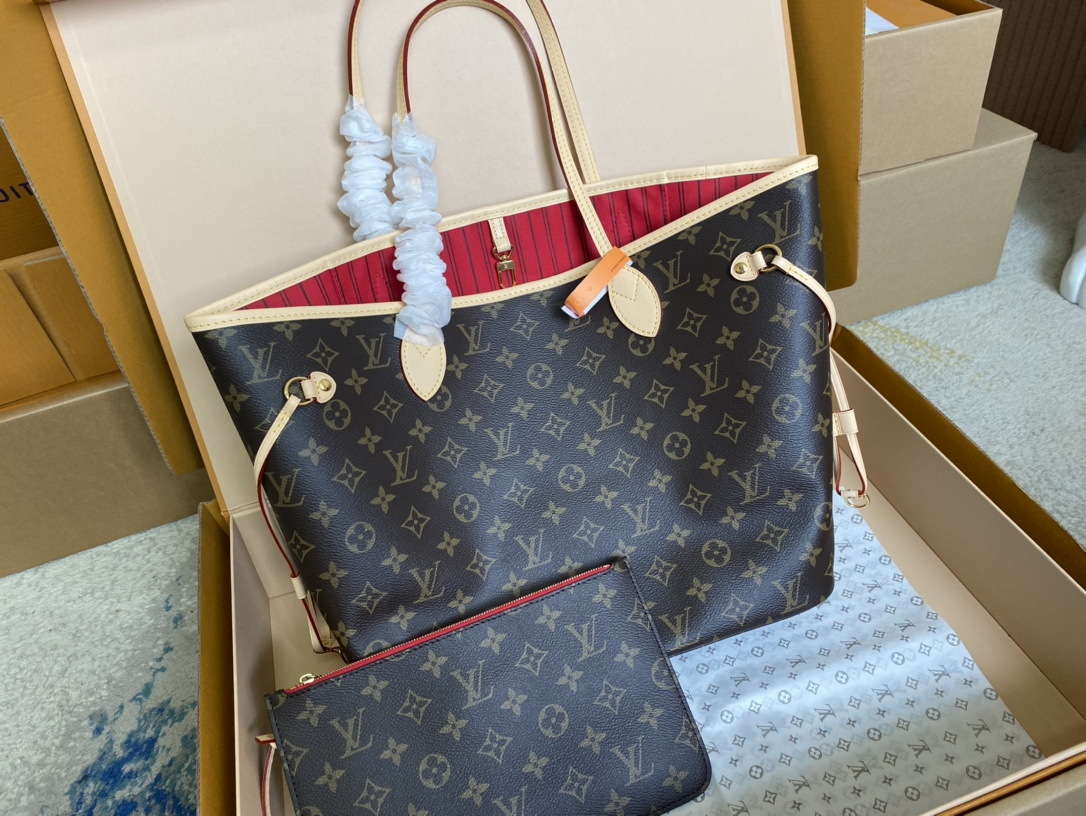 【 M41177 】LV Neverfull Medium-sized handbag Old-fashioned rose red