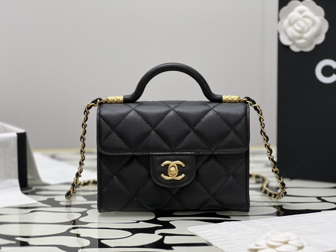 Chanel Cf Black gold coco handle handbag