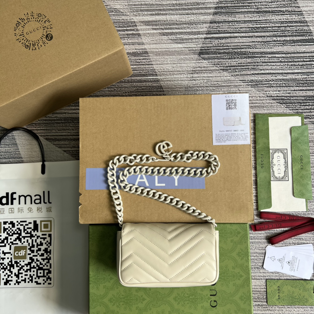 【699757 White White Hardware Full Leather】gucci GG Marmont