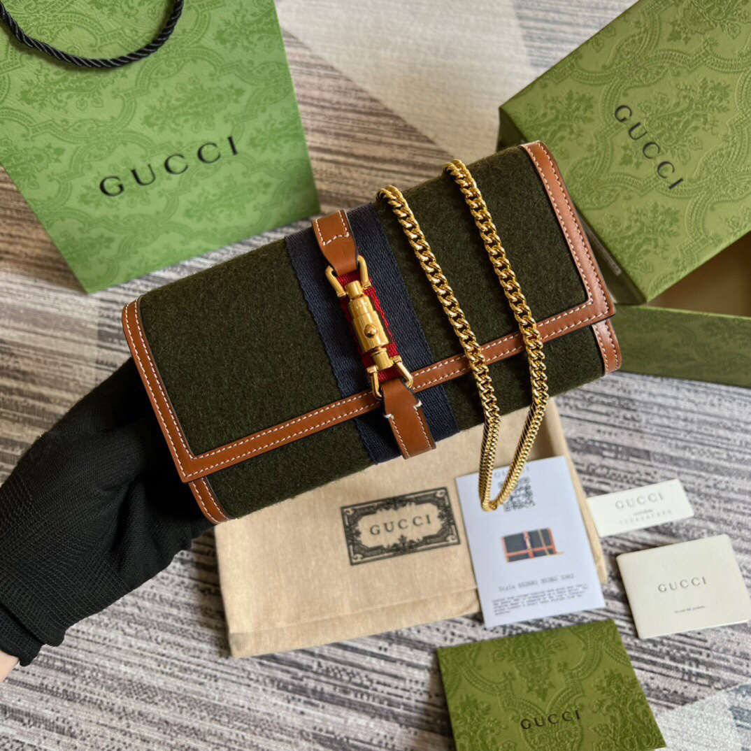【652681 Brown dark green wool fabric】gucci Jackie 1961