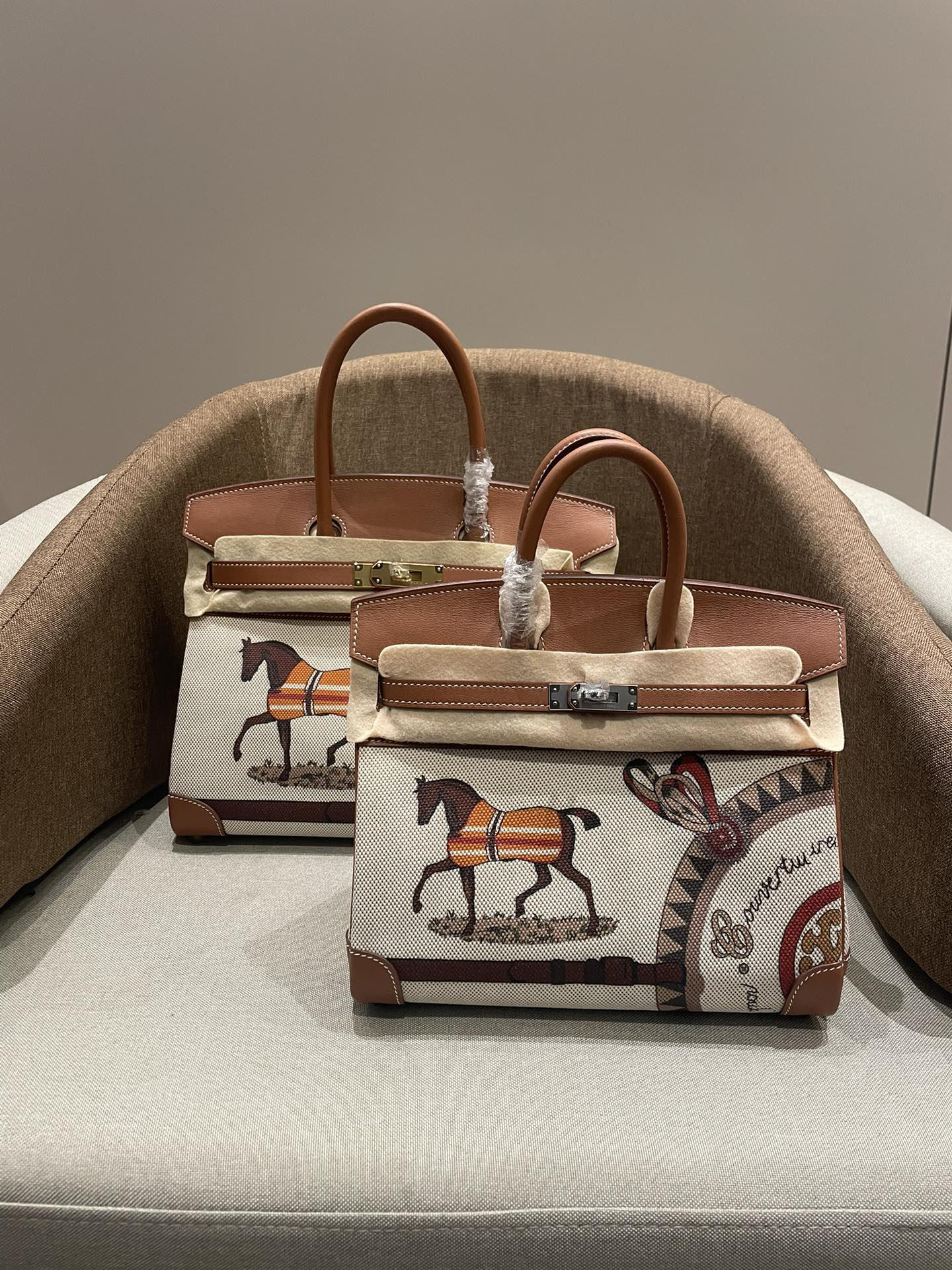 Hermès Birkin 25-30 Horse pattern Gold and silver buttons