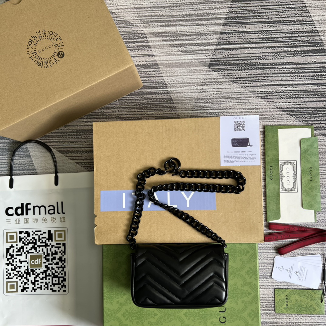 【699757 Black Black Hardware Full Leather】gucci GG Marmont