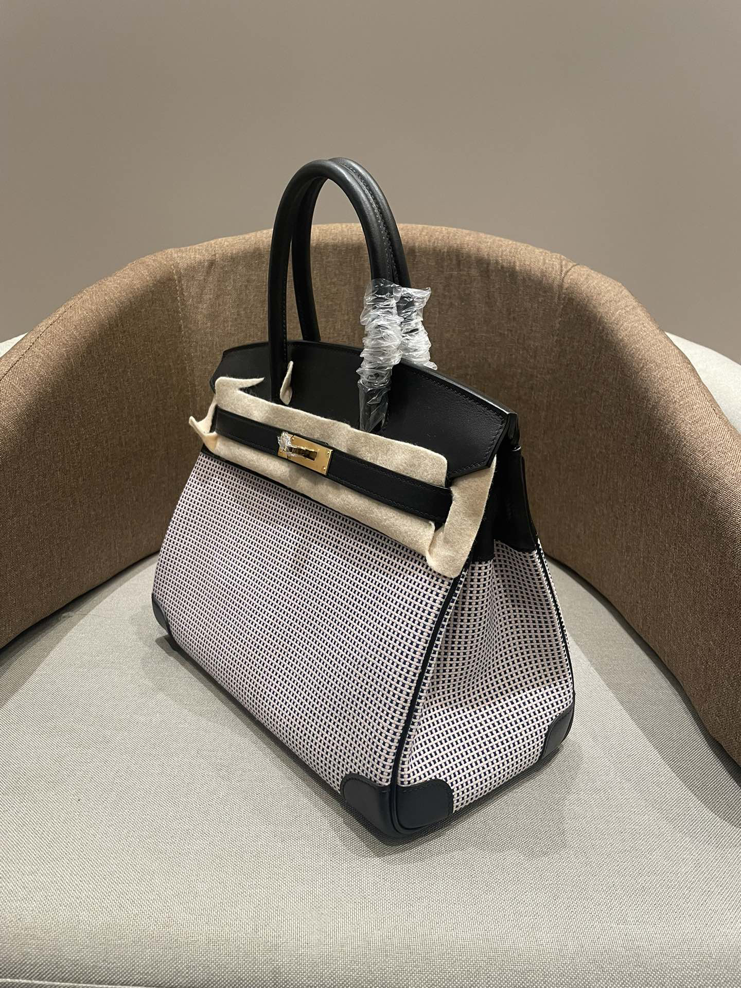 Hermès Birkin 25-30 Black Huffegh Gold and silver buttons