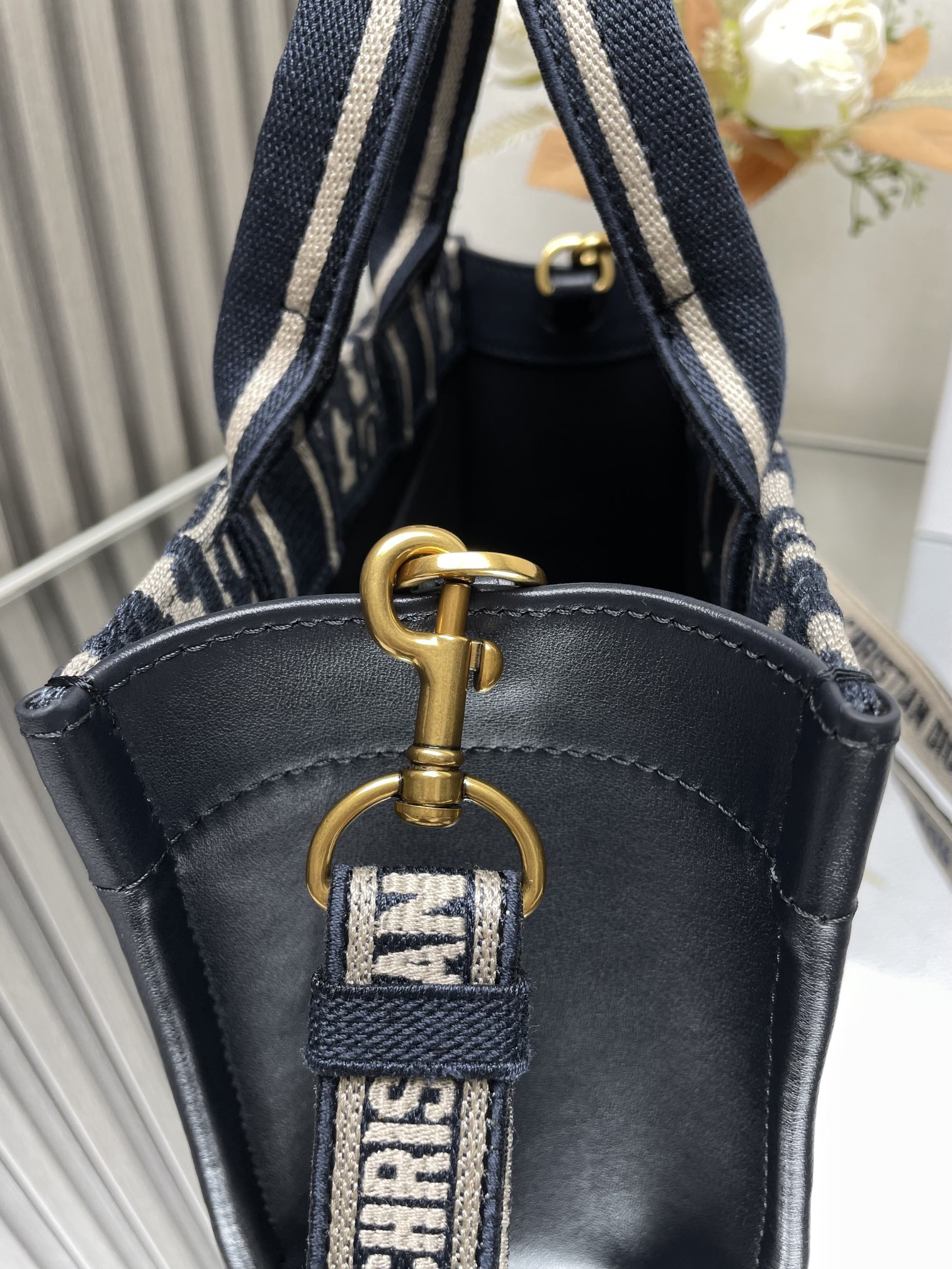 DIOR Mini Book Tote handbag (with shoulder strap) "Fabric-stitched Leather"