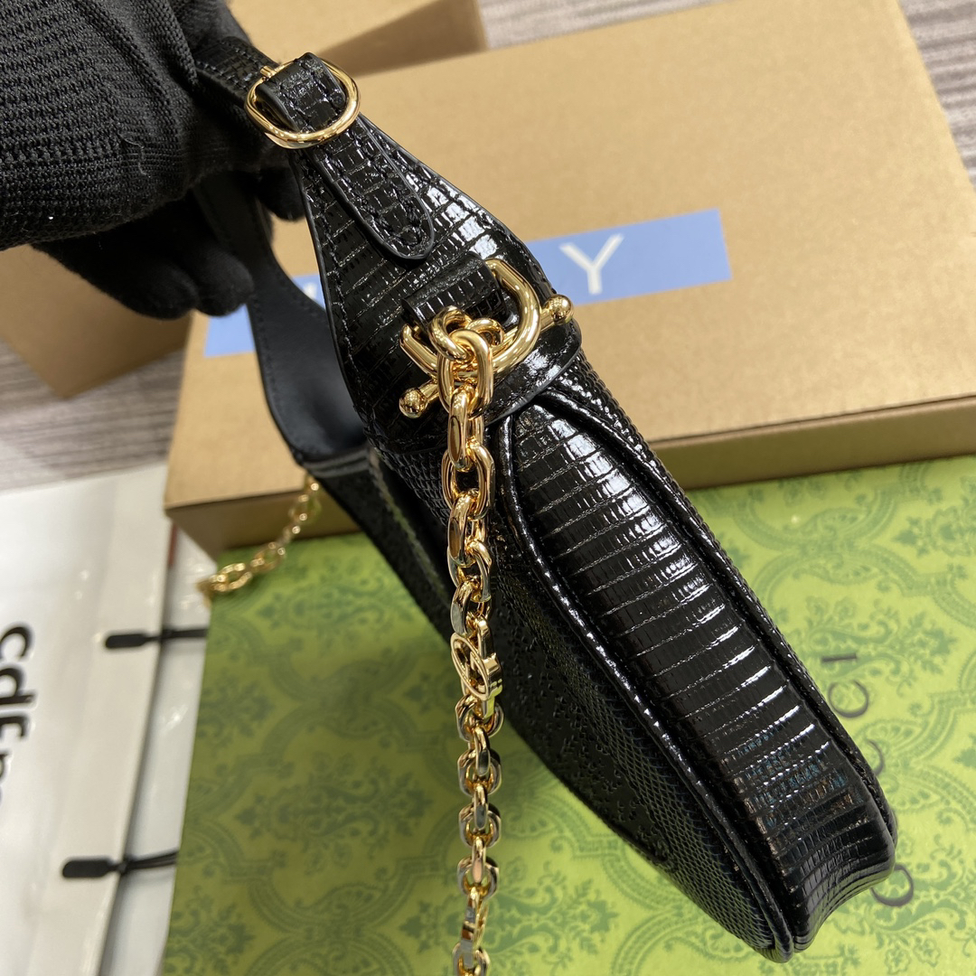 【675799 Black lizard-patterned G fabric with small diamonds】gucci Jackie 1961