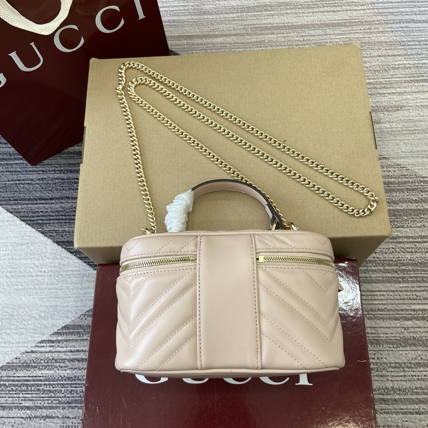 【837454 Light pink full leather】gucci GG Marmont