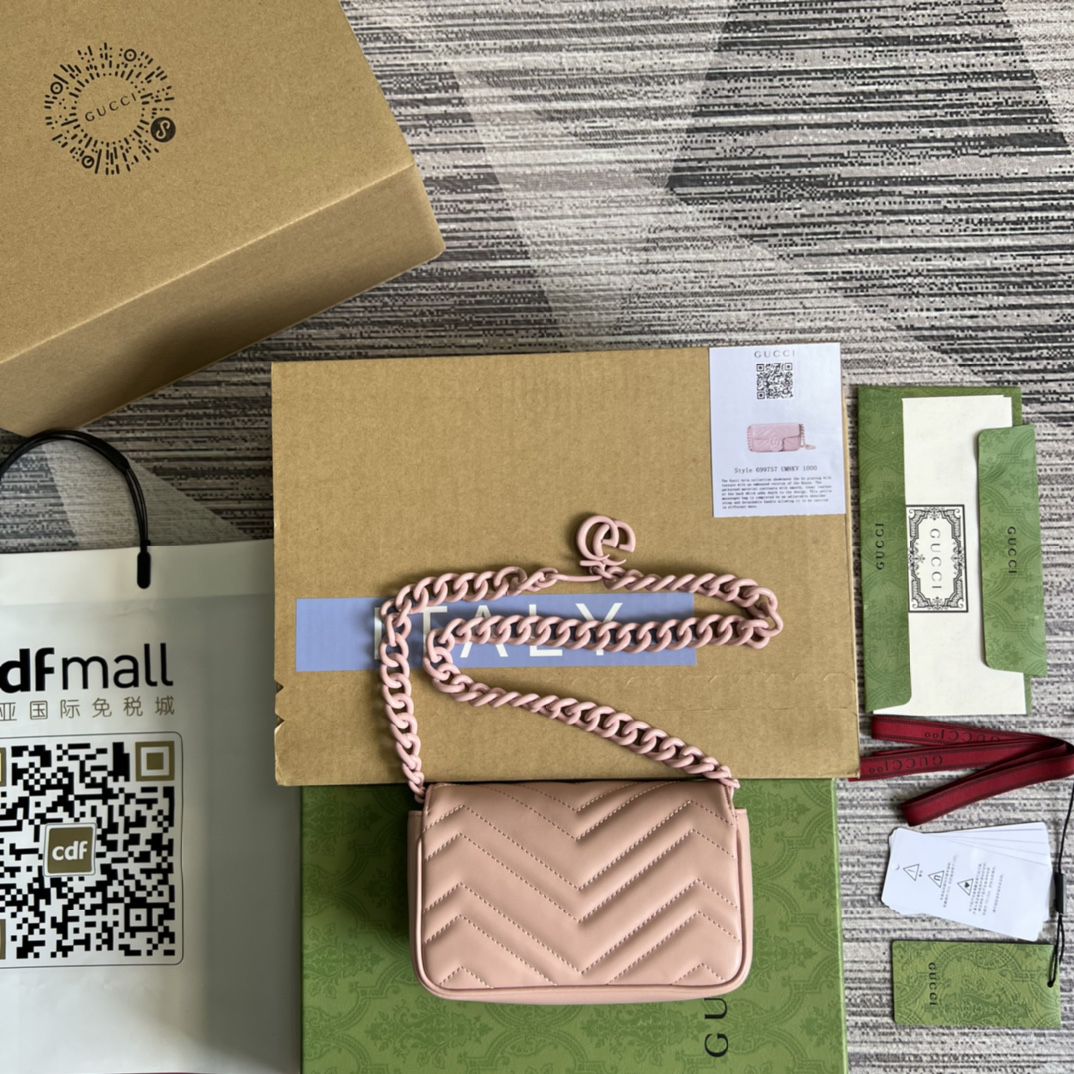 【699757 Pink powder hardware with full leather finish】gucci GG Marmont
