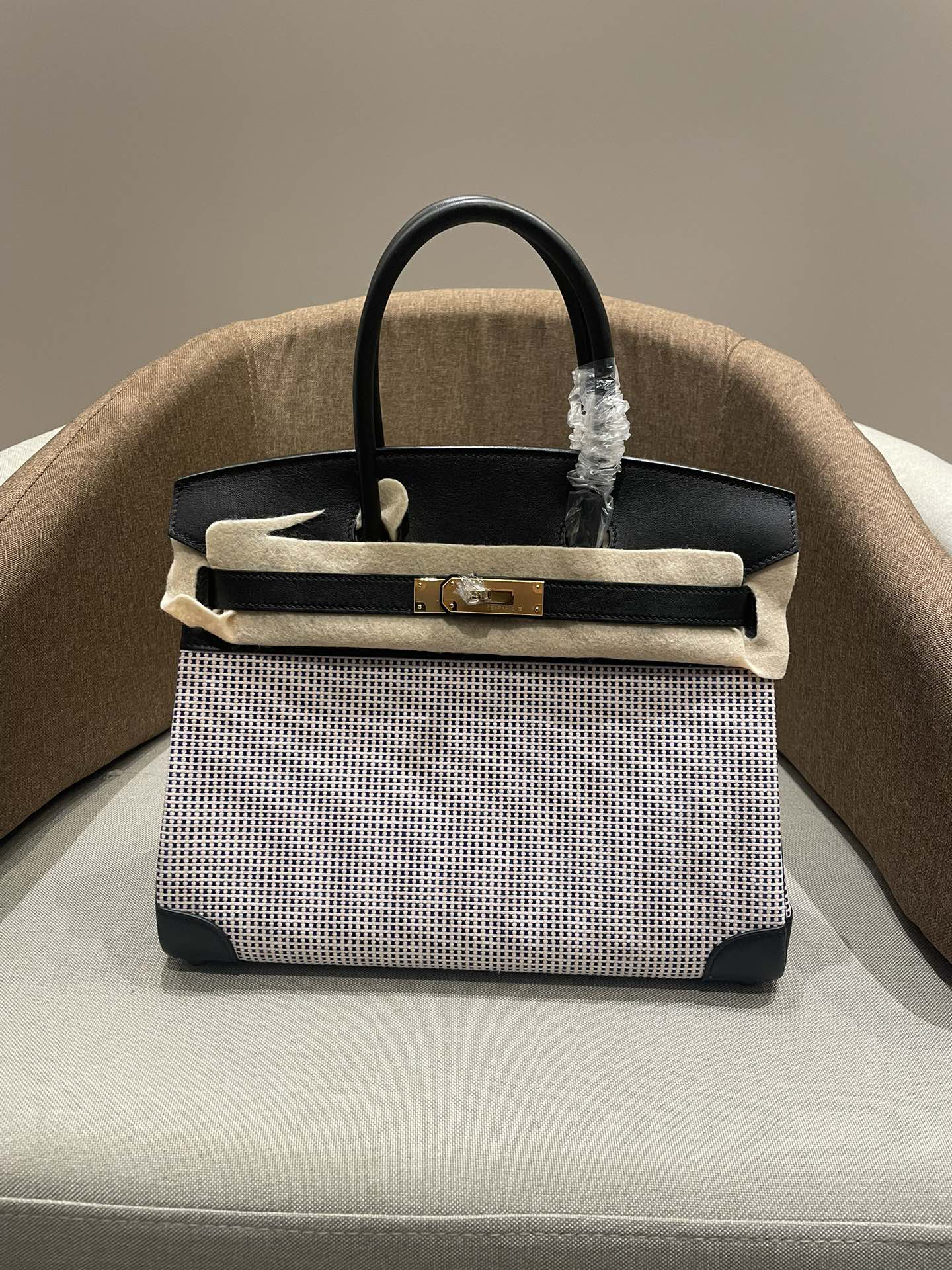 Hermès Birkin 25-30 Black Huffegh Gold and silver buttons