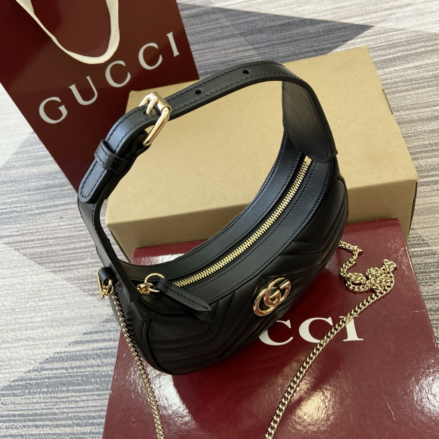 【699514 Black Full Leather】gucci GG Marmont