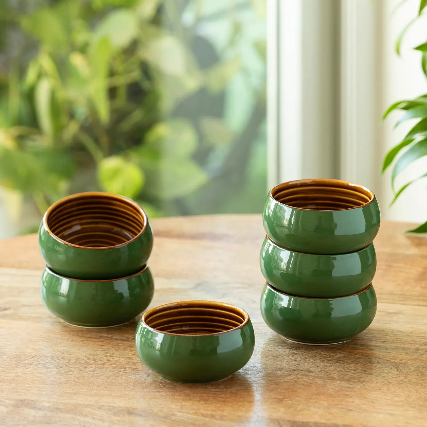 Handcrafted Green Ceramic Bowls