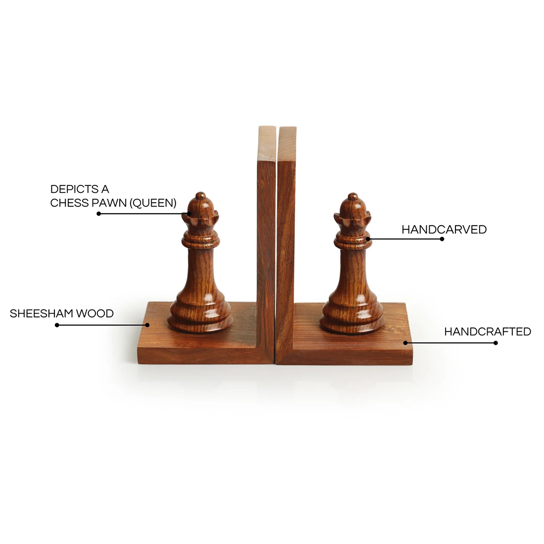 Wooden Chess Piece Bookends