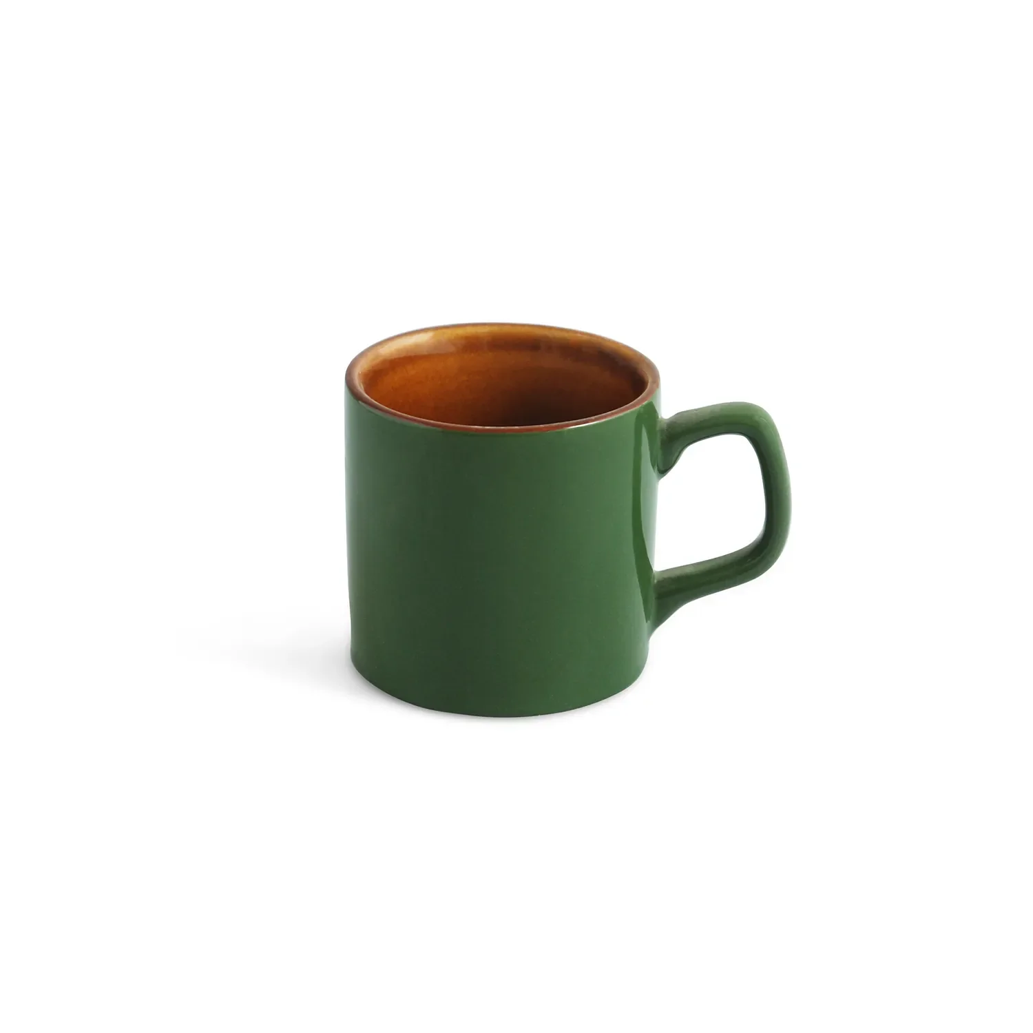 Set of green ceramic mugs