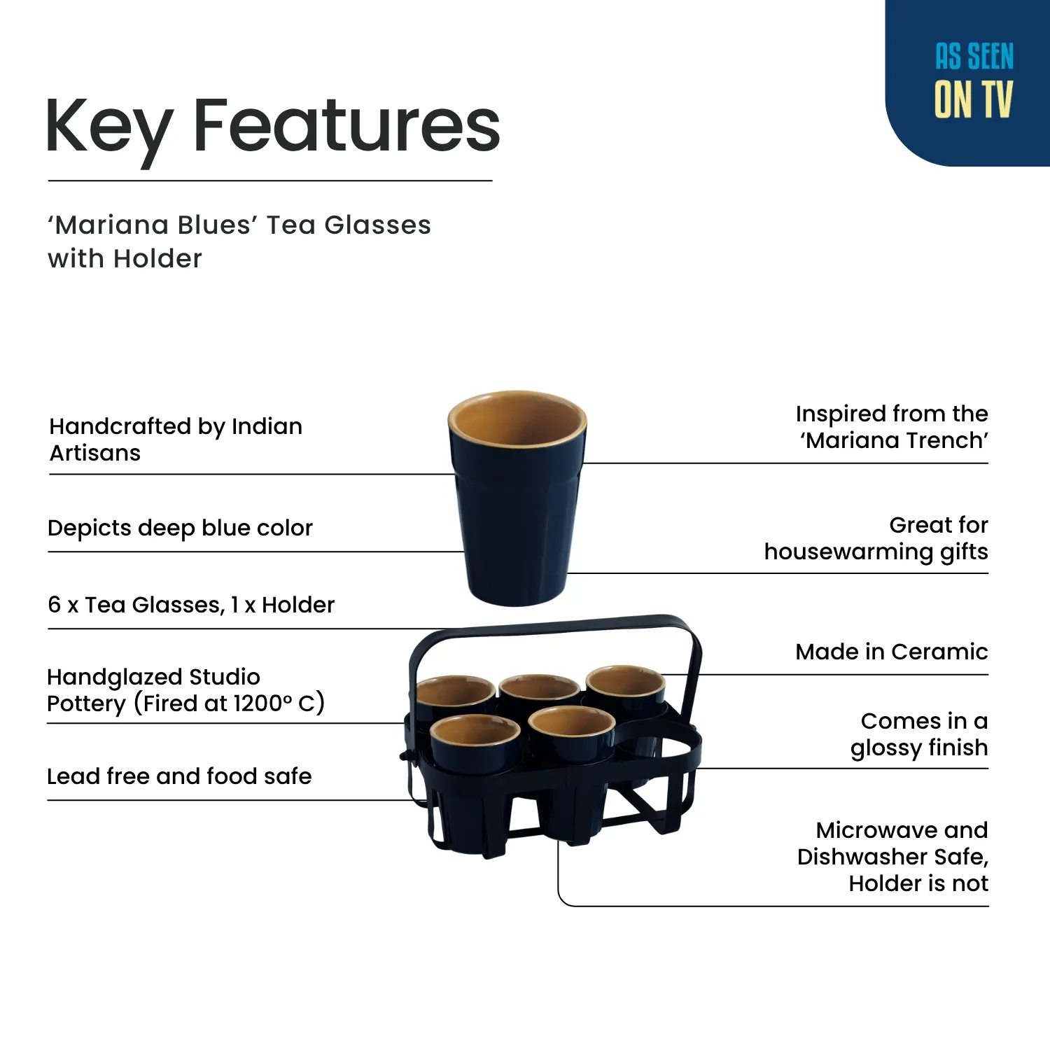 Ceramic Tea Cup Set with Metal Holder