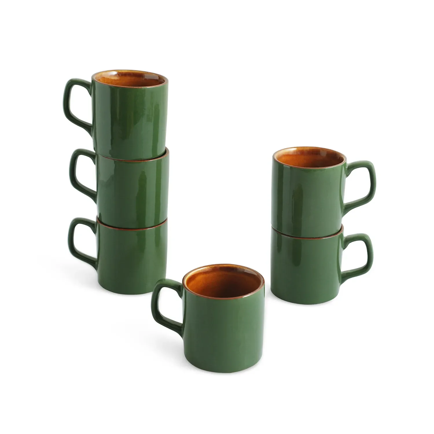 Set of green ceramic mugs