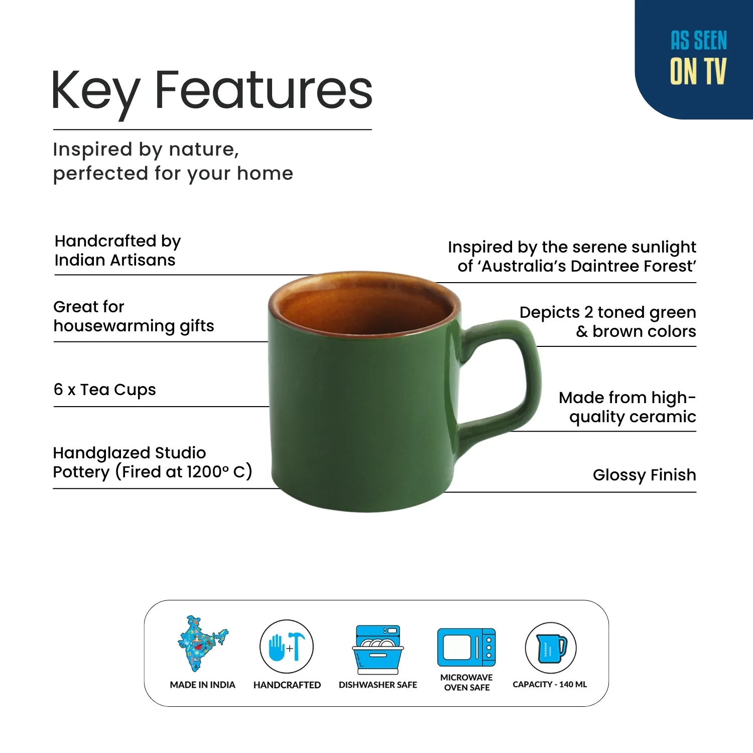 Set of green ceramic mugs