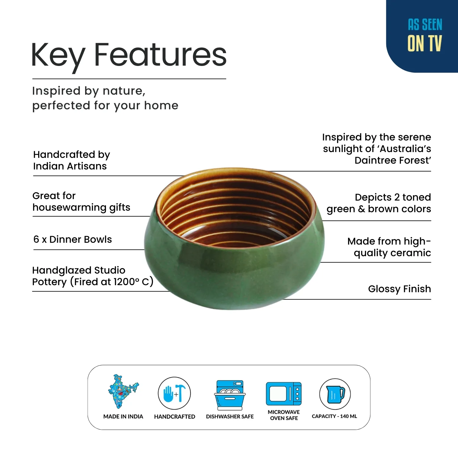 Handcrafted Green Ceramic Bowls