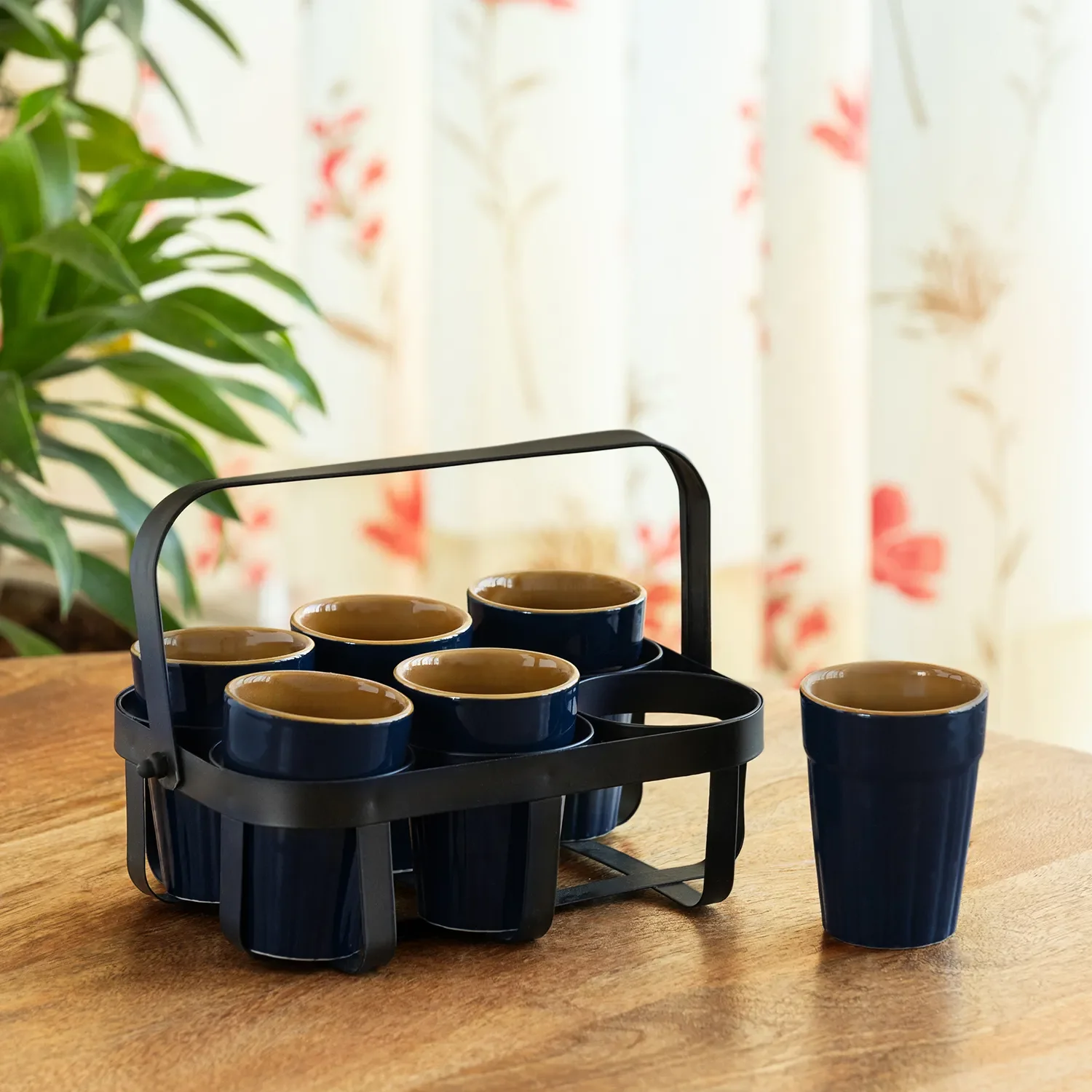 Ceramic Tea Cup Set with Metal Holder