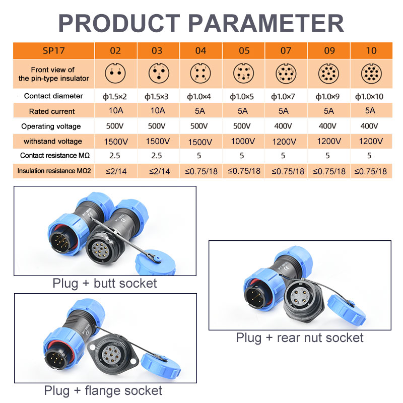 SP21-29 welding 2pin~35 PIN waterproof IP 68 21 mm square panel bracket circular aviation cable joint dual plug socket