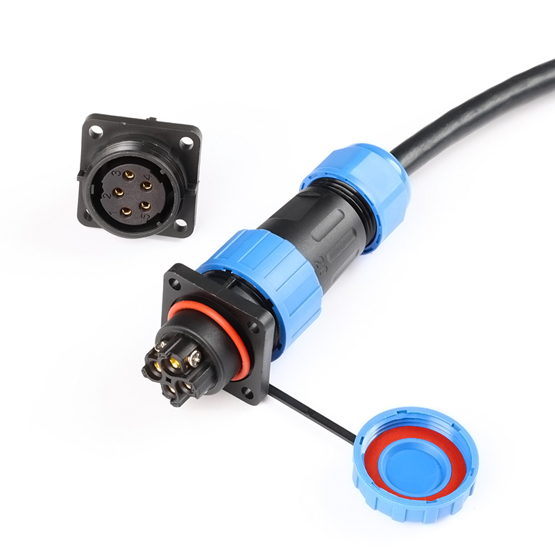 LD28 4p-5-6-7p-11-pin unwelded waterproof connector, male busbar plug socket, square panel installation, quick disconnect partition connector, 45A 10AWG threaded connection