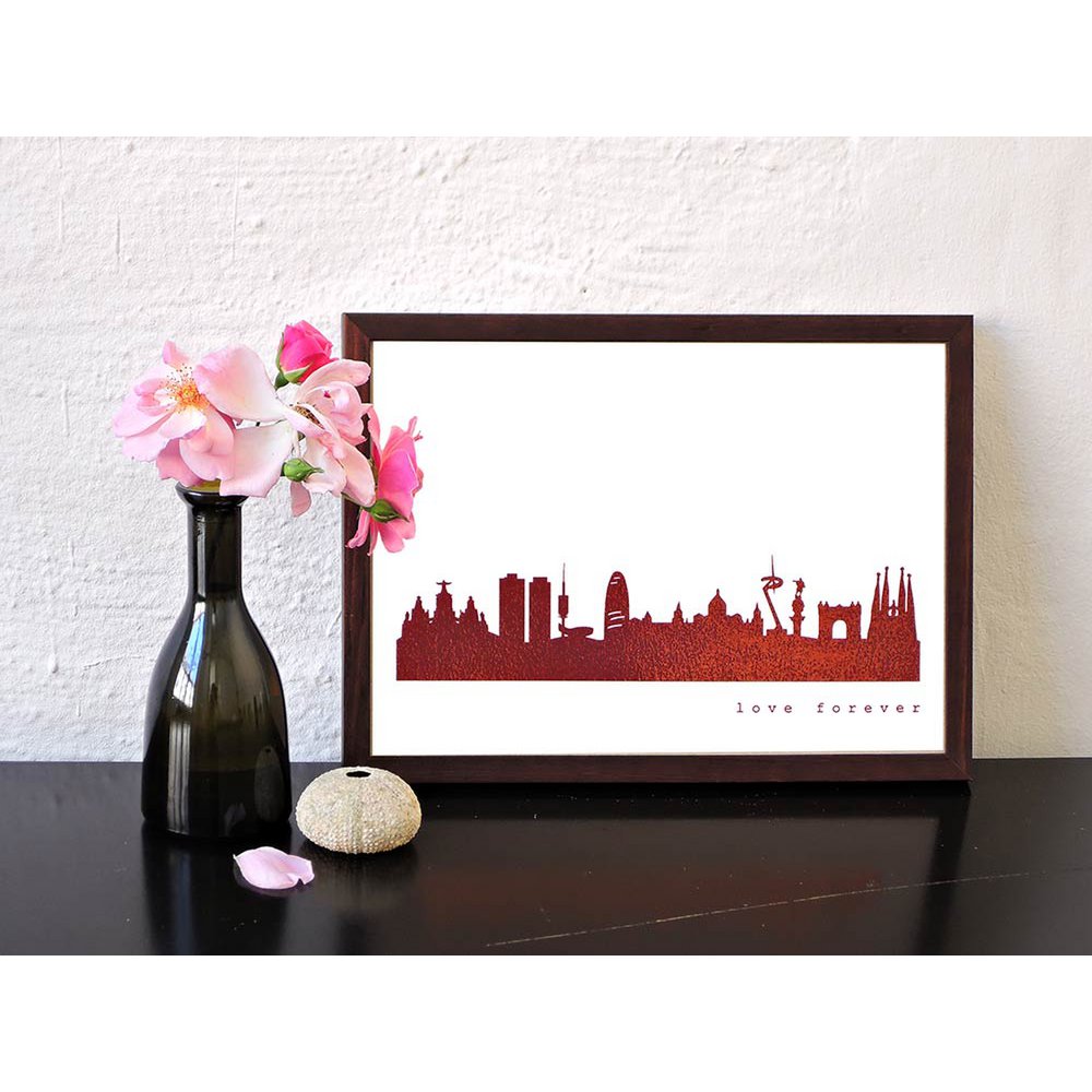 Barcelona Skyline gouden Art Print – A4