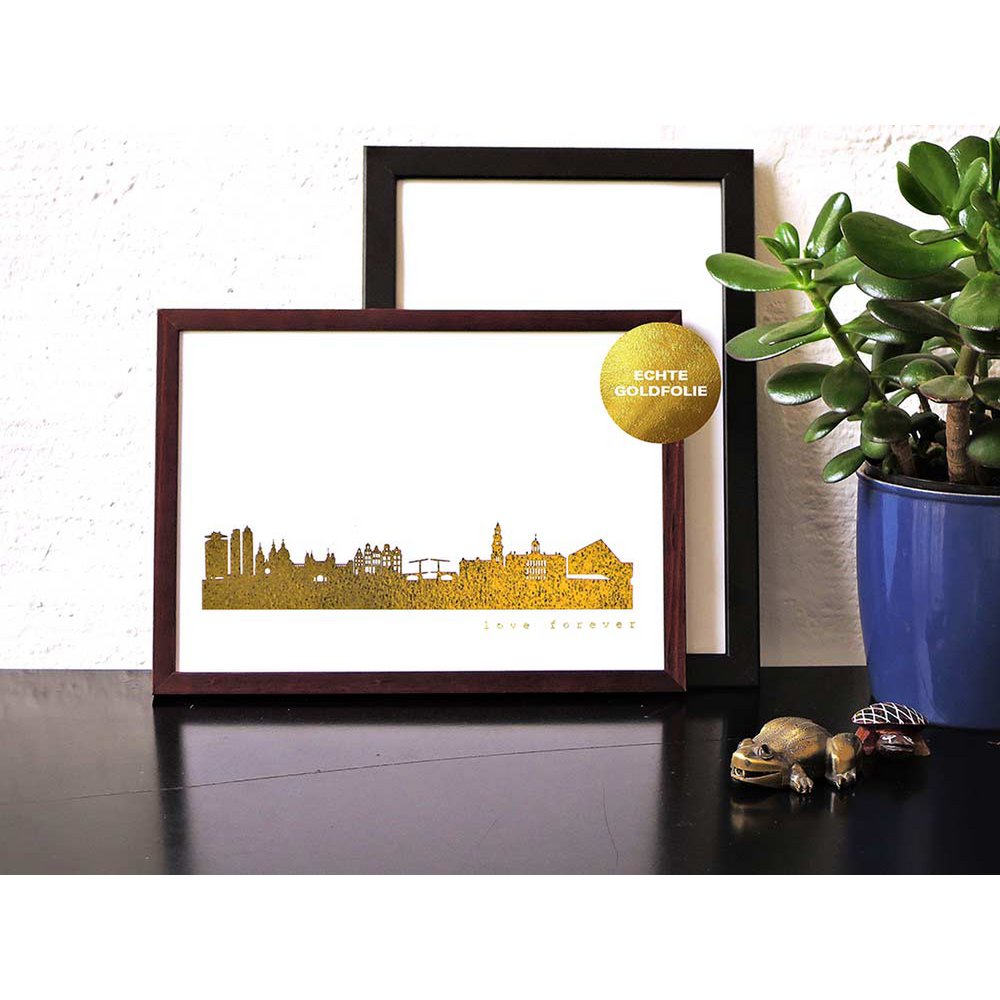 Amsterdam Skyline gouden Art Print – A4