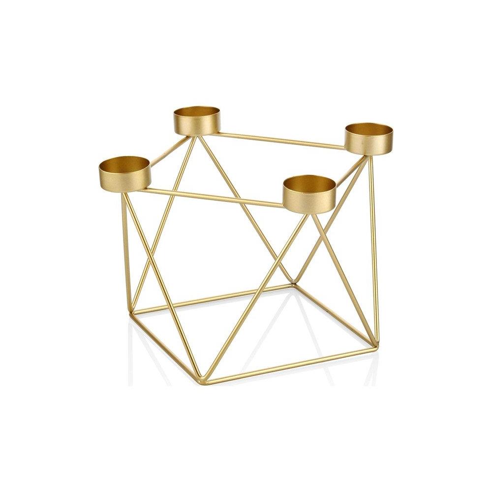 Gouden Metalen Theelichthouder – Geometrisch Design | 4-vaks | 23×16 cm