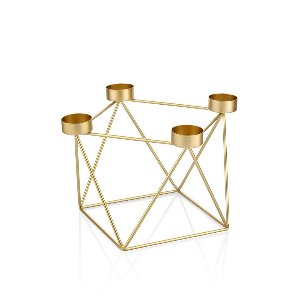 Gouden Metalen Theelichthouder – Geometrisch Design | 4-vaks | 23×16 cm