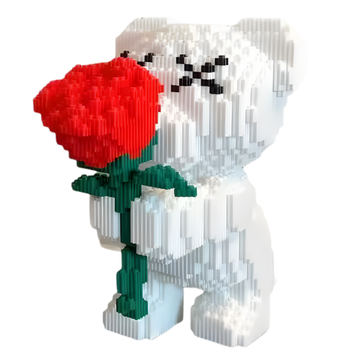 Biały miś z różą