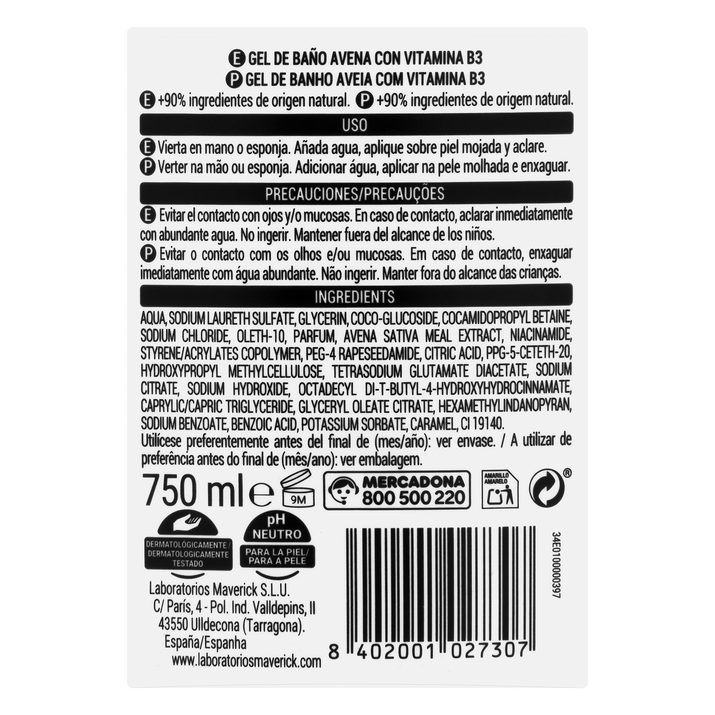 Żel pod prysznic Deliplus Avena z witaminą B3