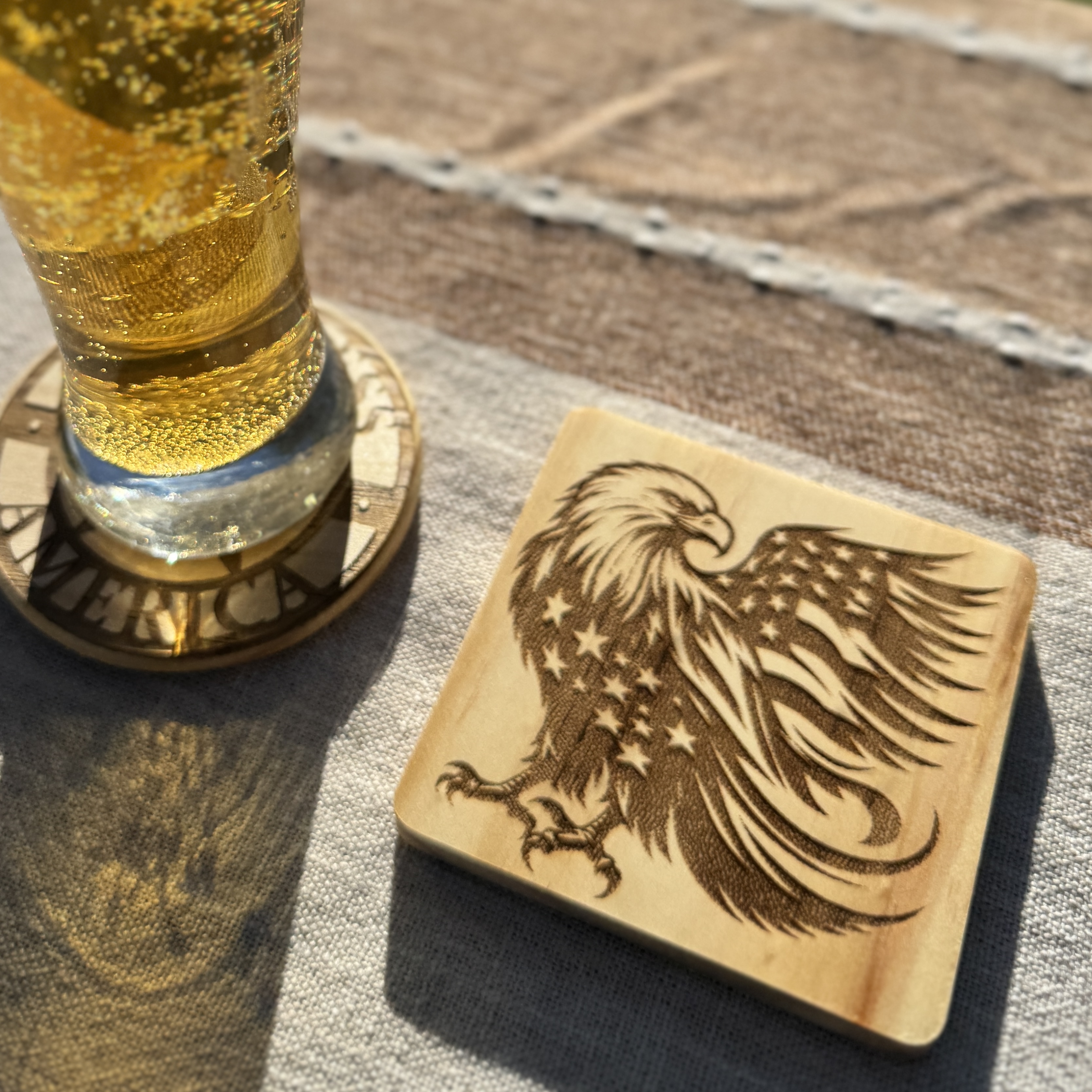 Engraved Wooden Eagle Coaster