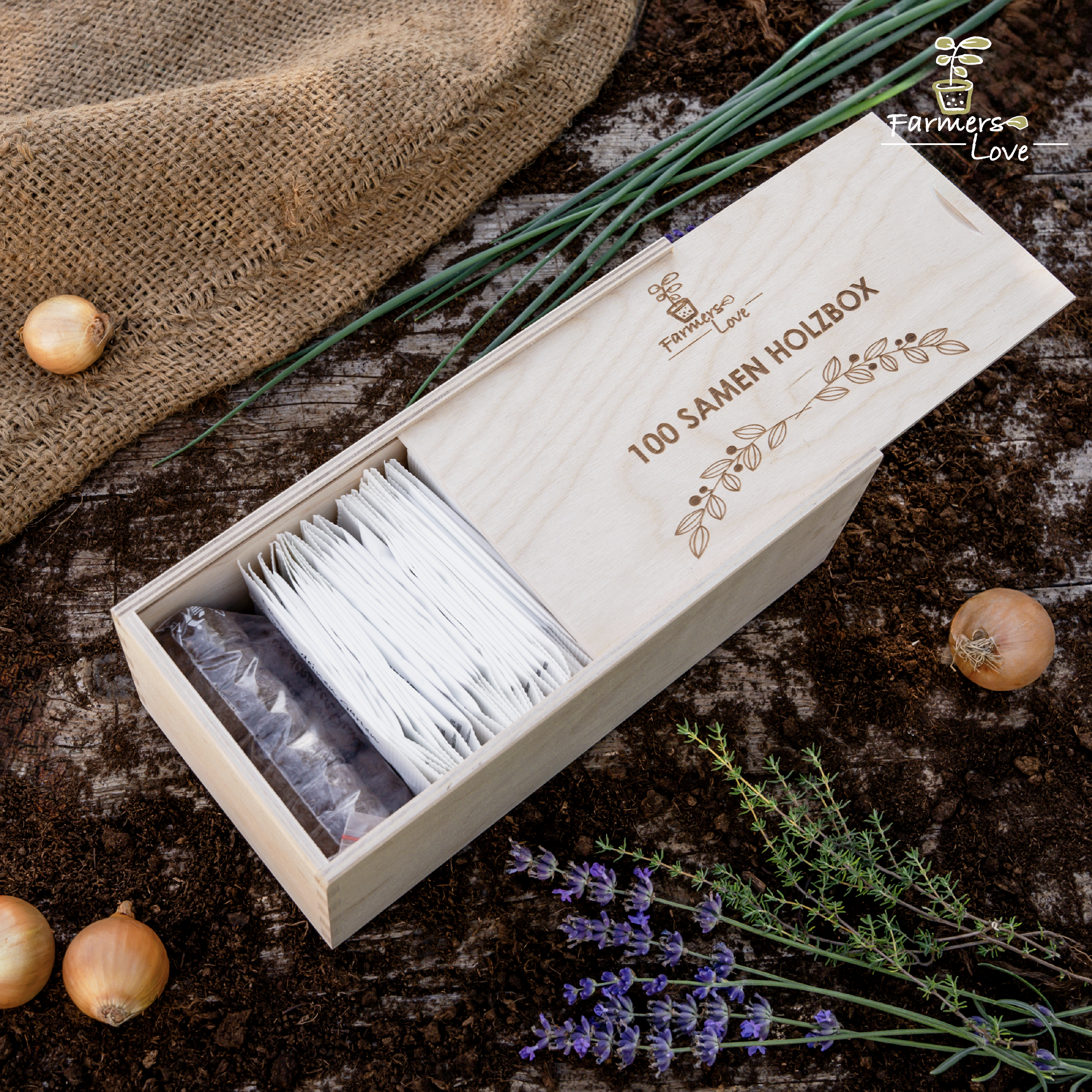 Premium 100 vnt. sėklų rinkinys medinėje dėžutėje