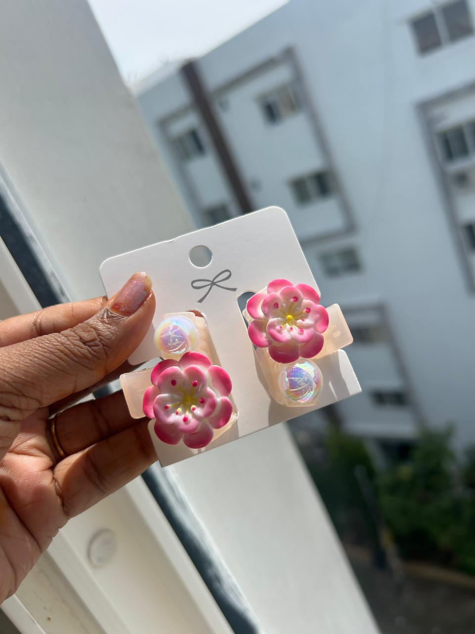 Pink Flower Hair Clips