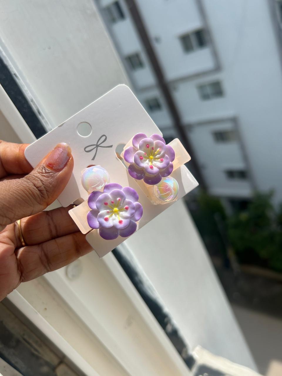 Purple Flower Hair Clips
