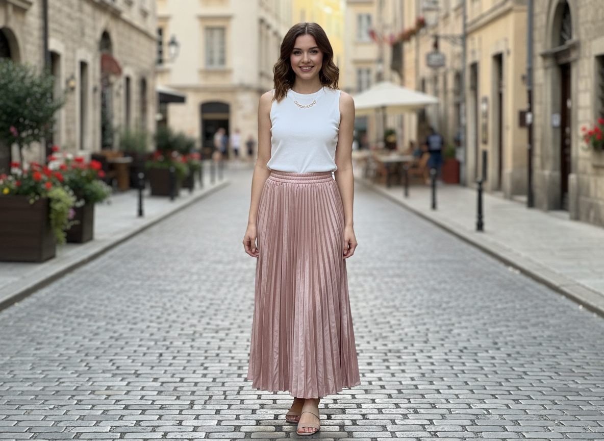 Pink Pleated Maxi Skirt