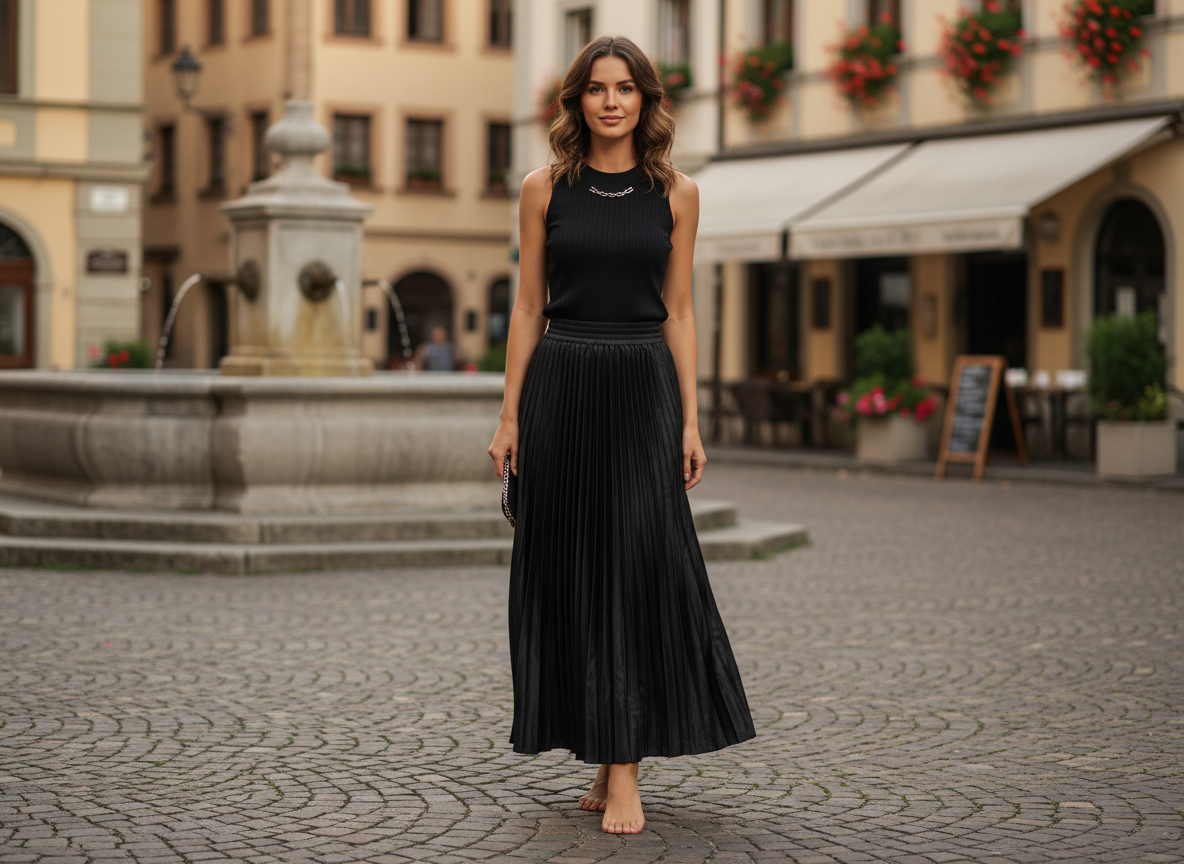 Elegant Black Pleated Maxi Skirt
