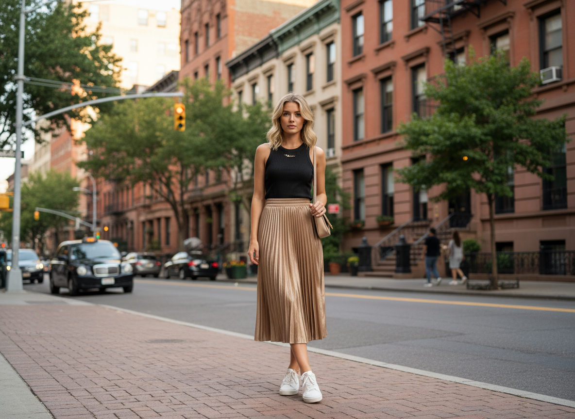 Mocha Pleated Midi Skirt