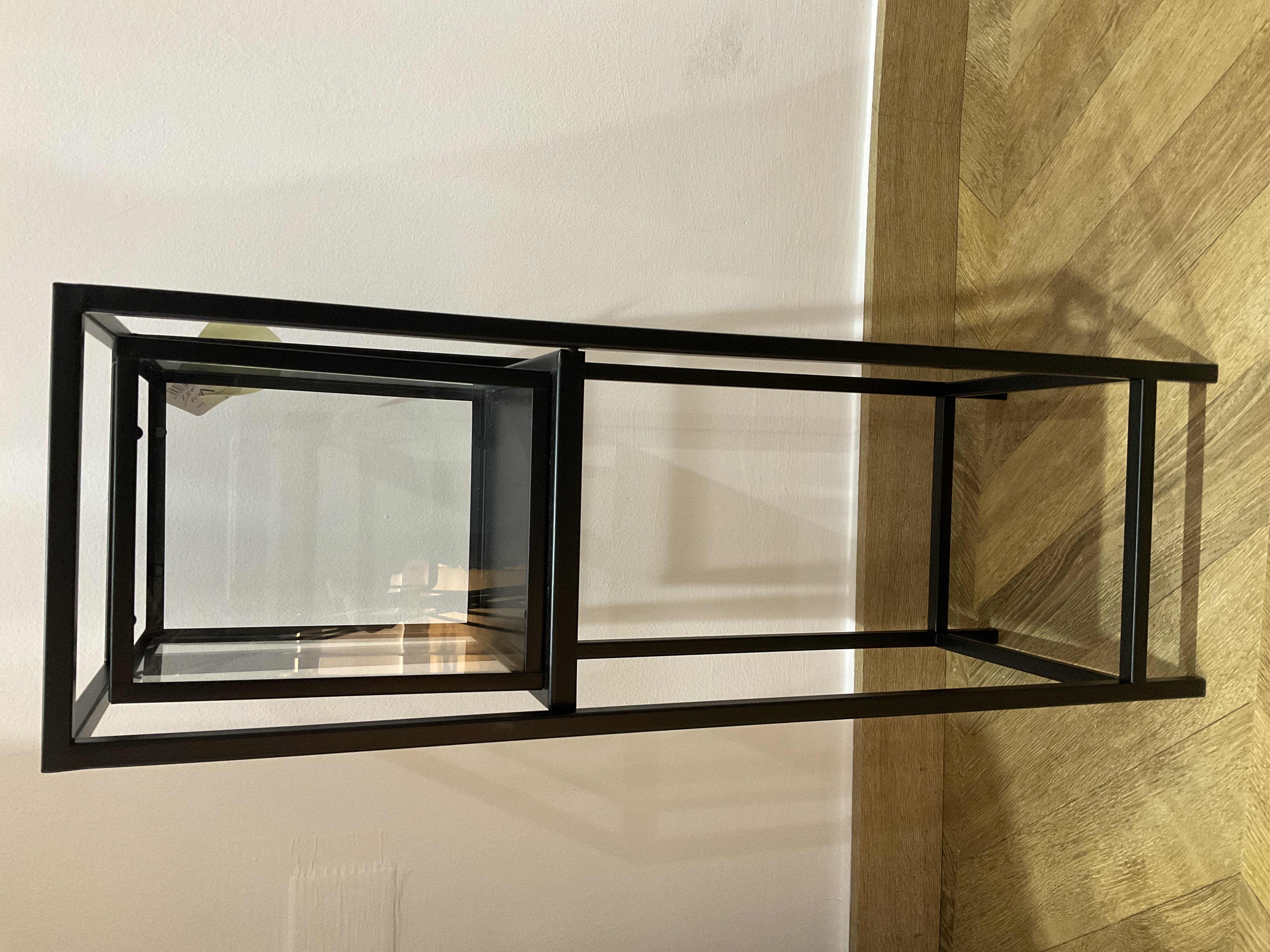 Portavelas de metal y vidrio grande 