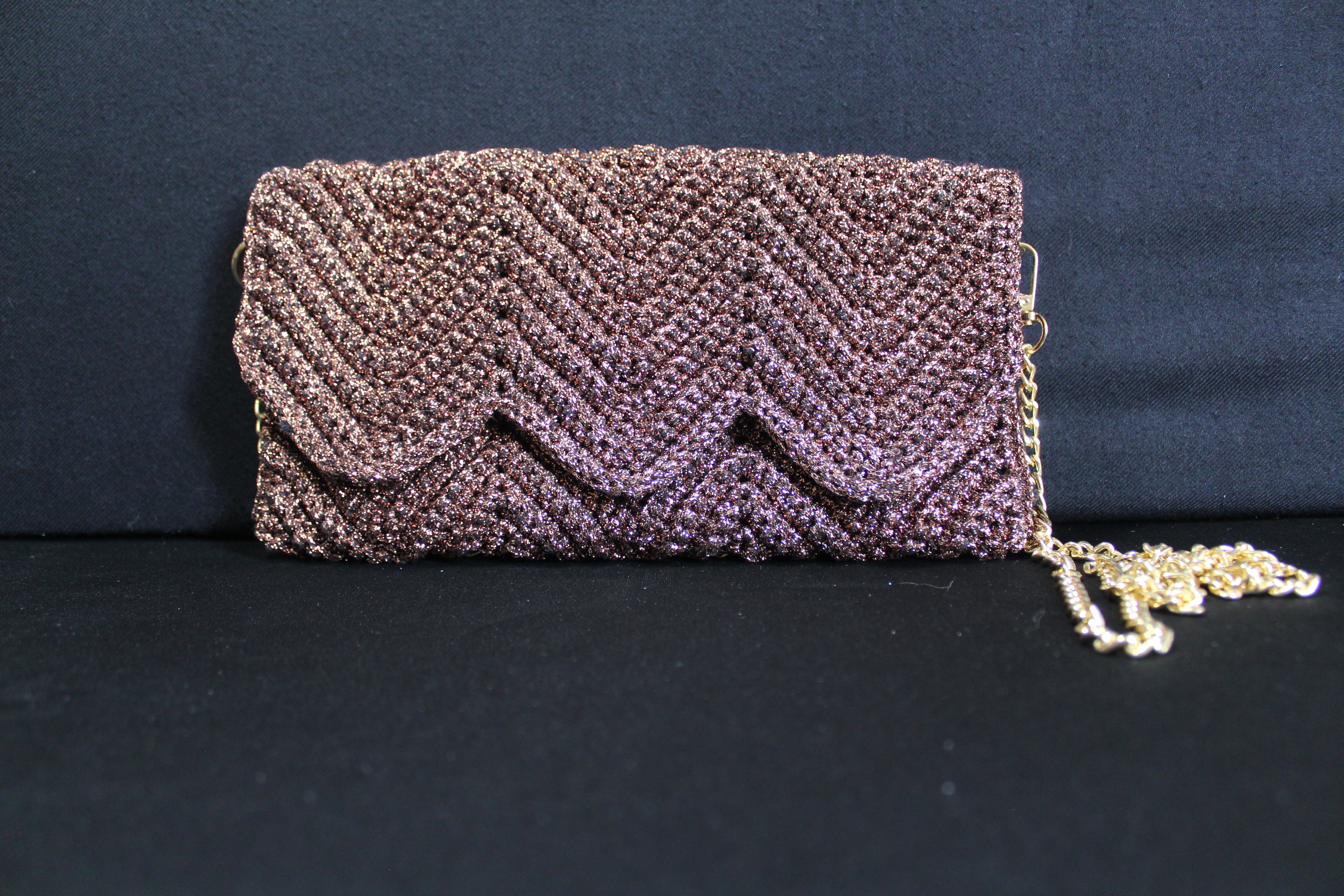 Kahverengi Örgü Clutch Çanta