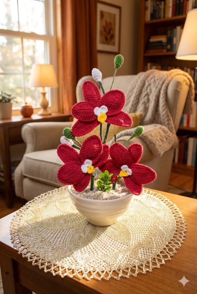 El Yapımı Kırmızı Çiçek Saksı Dizaynı