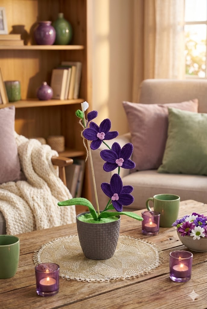 Mor Çiçekli Dekoratif Saksı