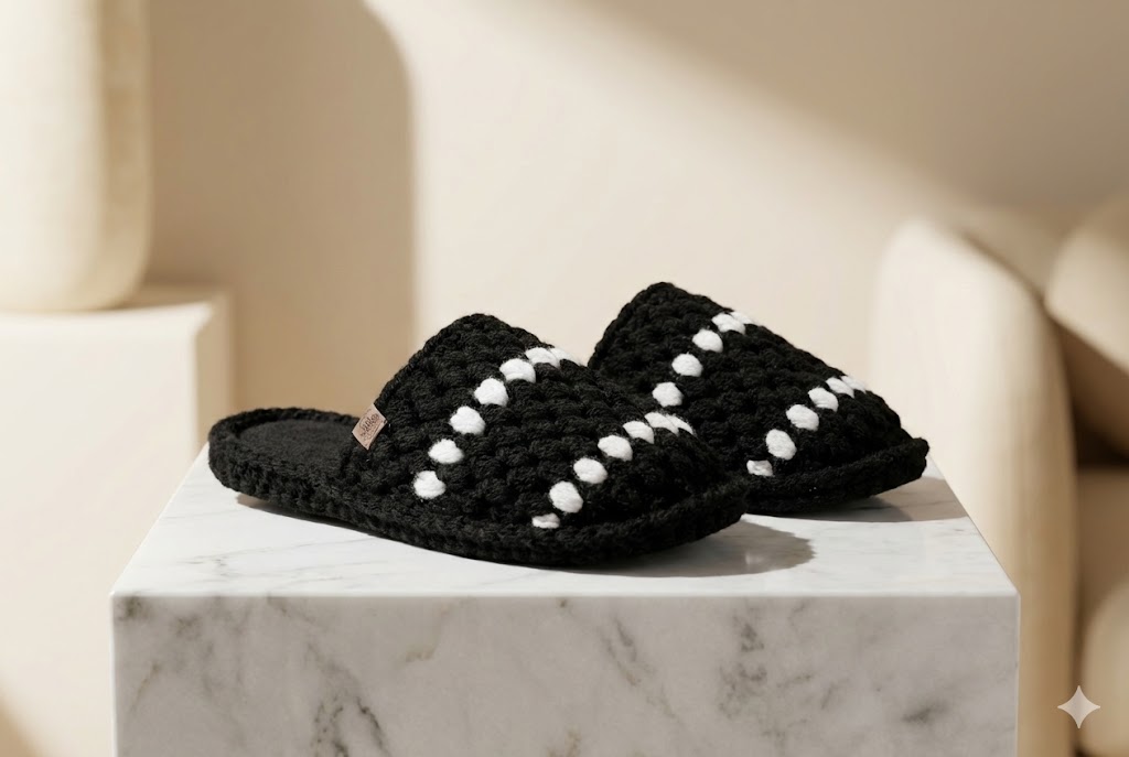 El Örgüsü Siyah Erkek Terlik