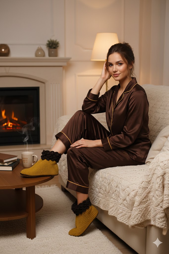 El Yapımı Çiçekli Kadın Panduf